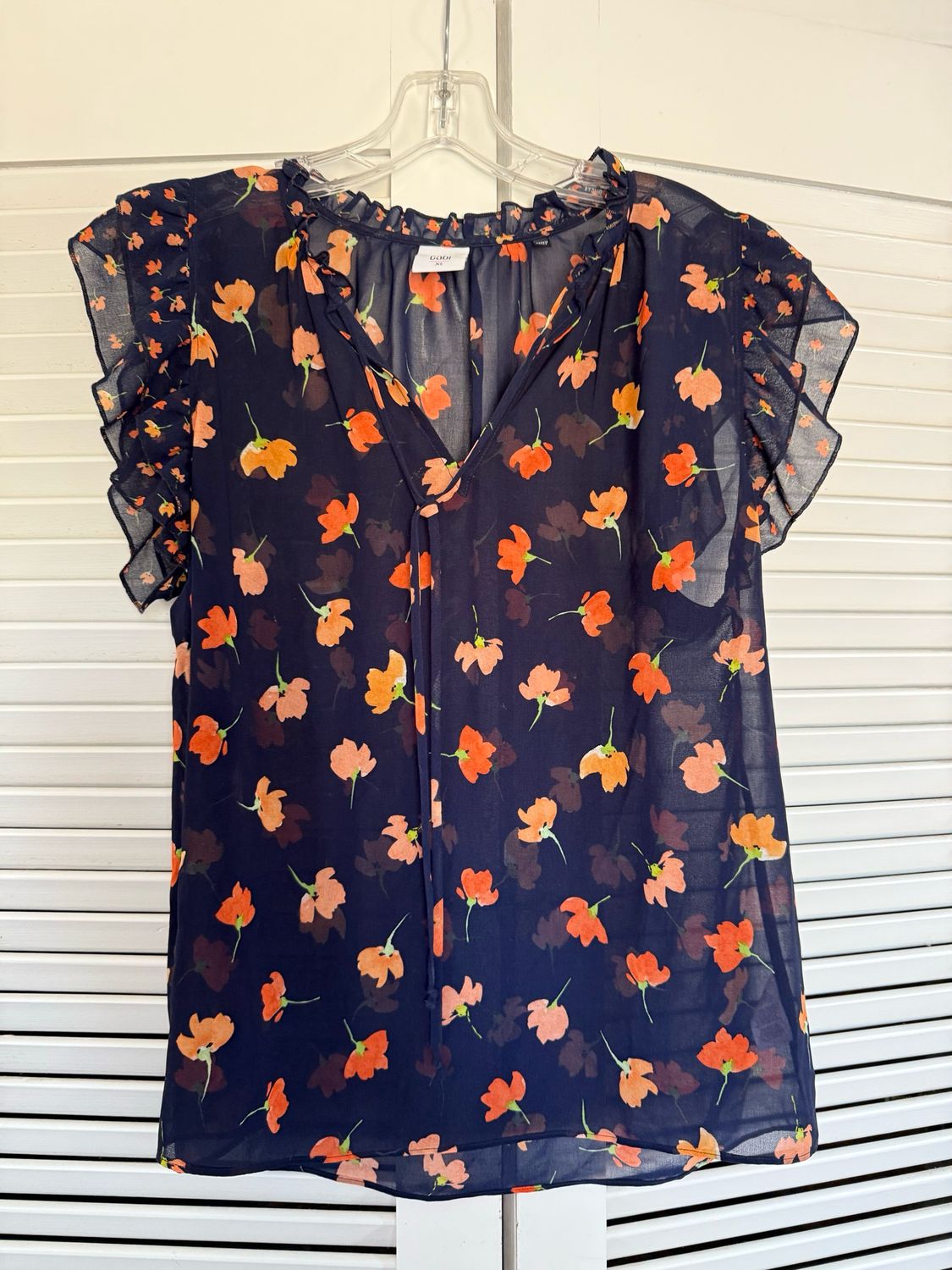 cabi Navy Floral Top -  XS