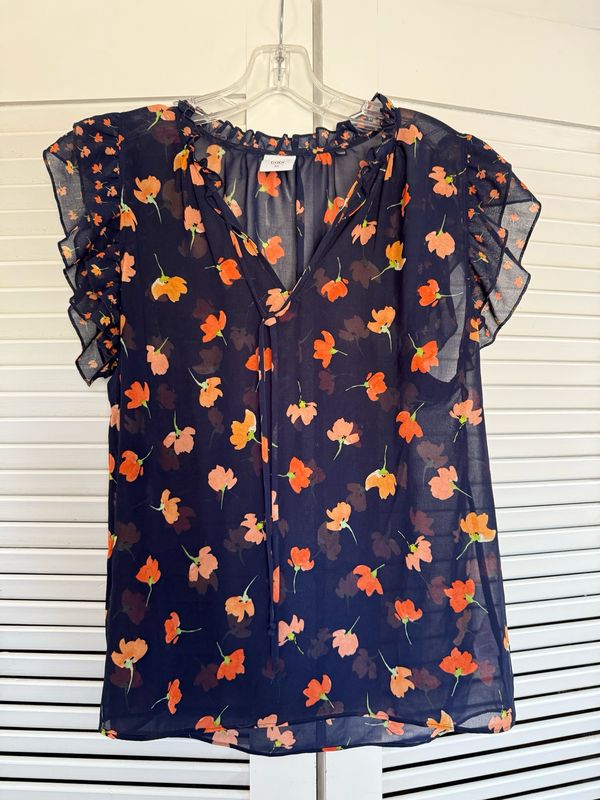 cabi Navy Floral Top -  XS