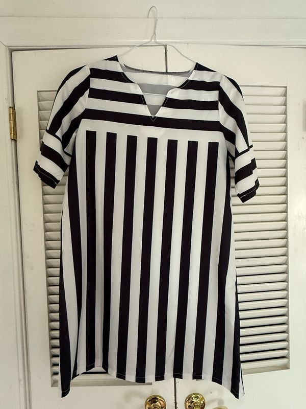Black &amp; White Striped Dress - L