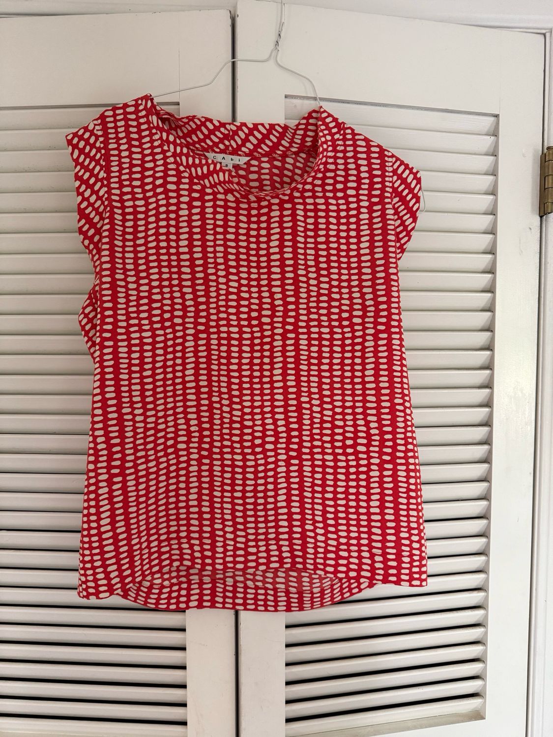 cabi Red Blouse With Cream Dots