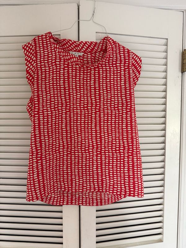 cabi Red Blouse With Cream Dots