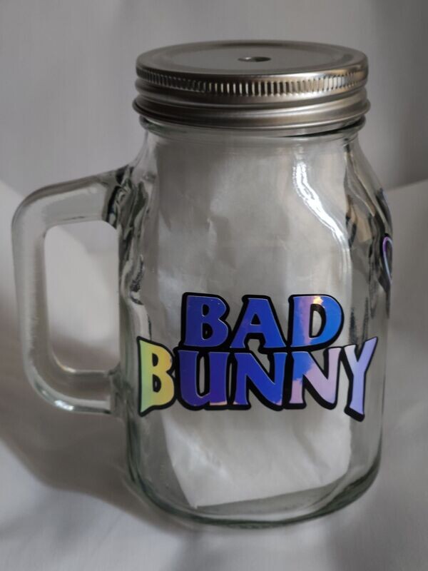 Bad Bunny Mason Jar w/ Handle