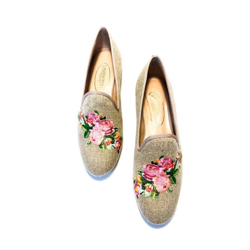 LOAFERS LINO NATURAL, PINK FLOWER