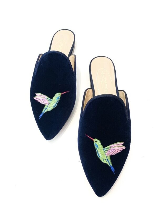 MULES TERCIOPELO AZUL MARINO  9CO R22, COLIBRÍ