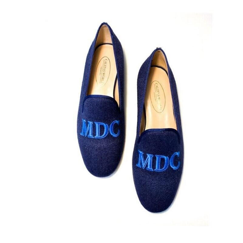 ​LOAFERS MEN NAVY 800 LINEN R22, WITH ROYAL BLUE INITIALS