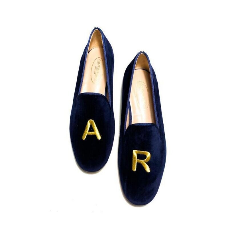 LOAFERS HOMBRE TERCIOPELO AZUL MARINO 9CO R22, INICIALES BOLD ORO