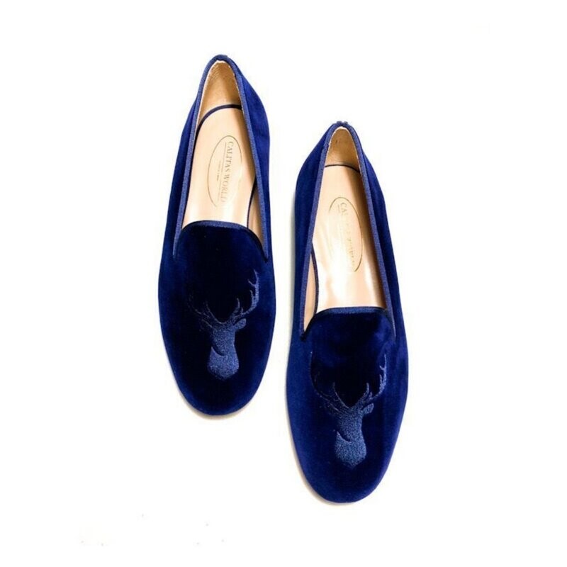 LOAFERS HOMBRE TERCIOPELO AZUL 9CO  R22, CIERVO AL TONO
