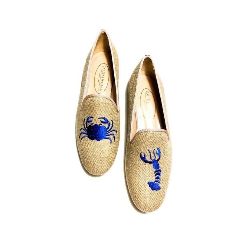 LOAFERS LINO NATURAL, CANGREJO Y LANGOSTA EN AZUL ROYAL