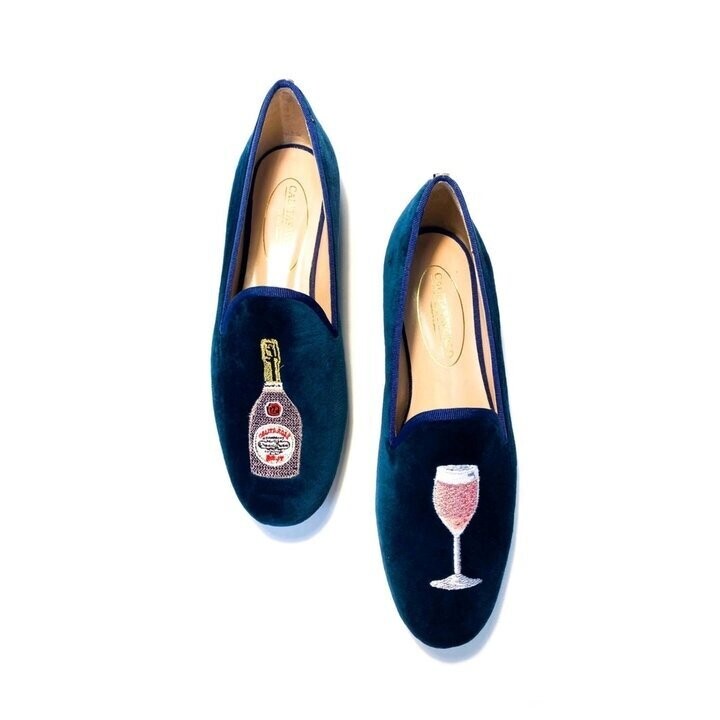 LOAFERS TERCIOPELO AZUL PETROLEO TX, CHAMPAGNE ROSÉ