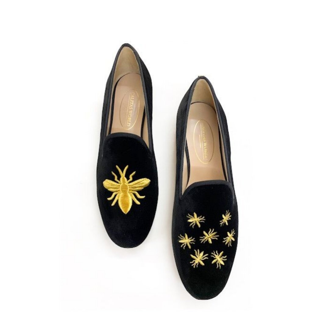 LOAFERS TERCIOPELO NEGRO, ABEJA Y ABEJITAS
