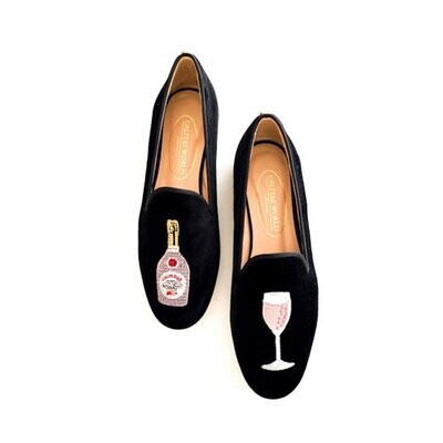 LOAFERS TERCIOPELO NEGRO, CHAMPAGNE ROSÉ