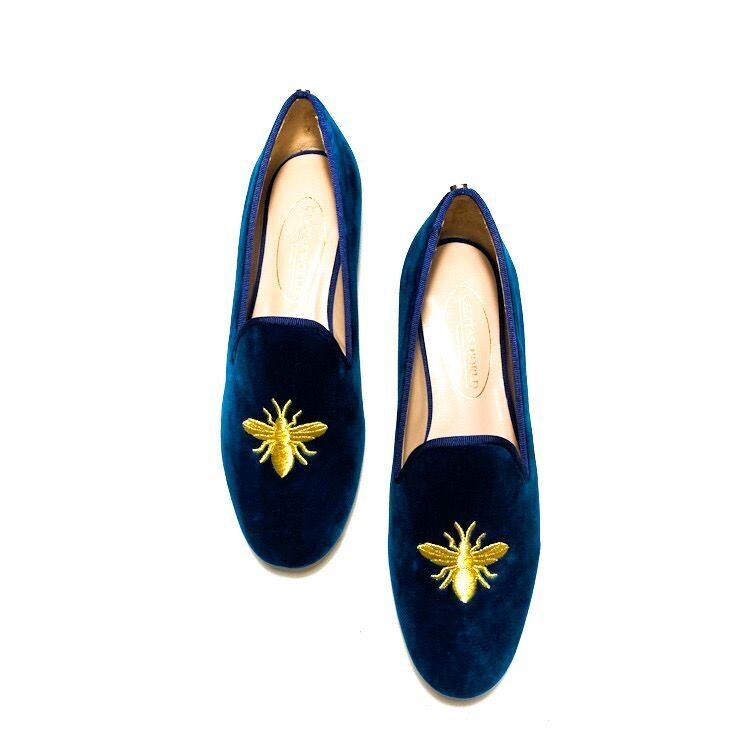 LOAFERS TERCIOPELO PETROLEO TX, ABEJA EN ORO