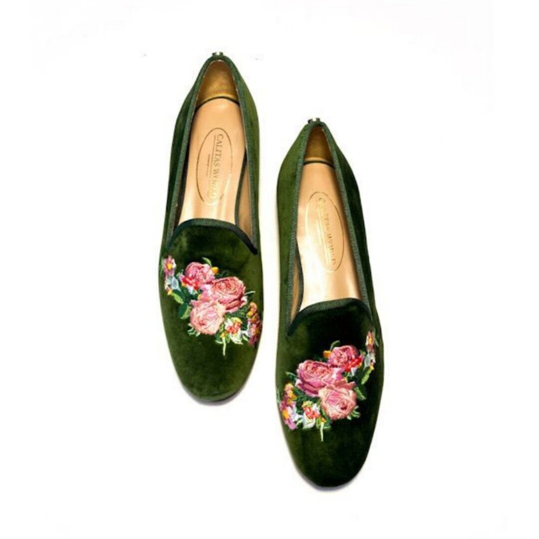 LOAFERS TERCIOPELO MUSGO, PINK ROSES