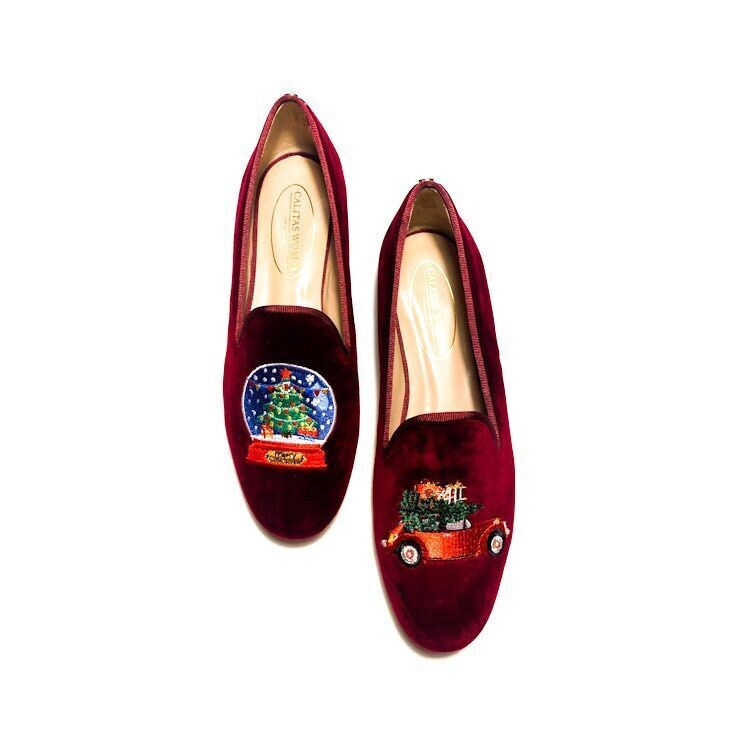 LOAFERS CHRISTMAS EDITION, TERCIOPELO BURDEOS 10CO R48, CHRISTMAS SNOWBALL AND CHRISTMAS CAR