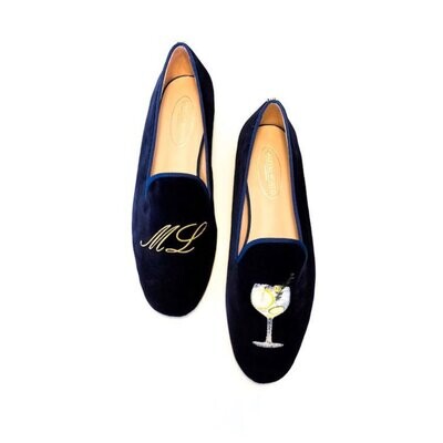 LOAFERS HOMBRE TERCIOPELO AZUL MARINO 9CO, GOLDEN INITIALS AND GINTONIC