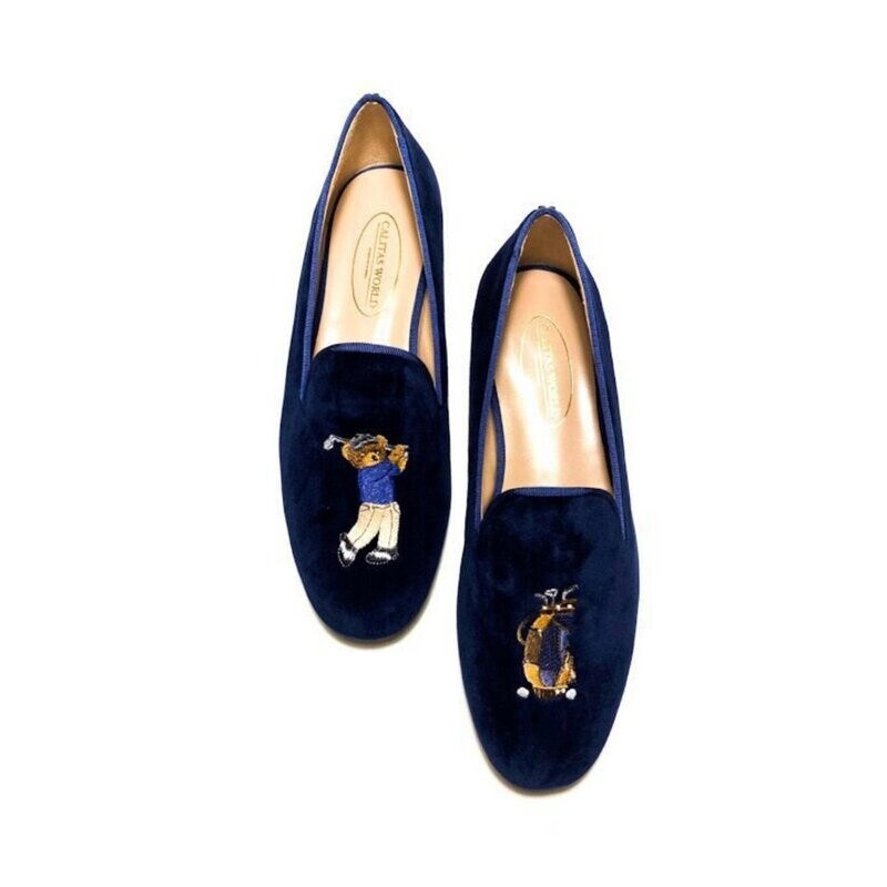 LOAFERS HOMBRE TERCIOPELO AZUL MARINO 9CO  R22, GOLFER BEAR