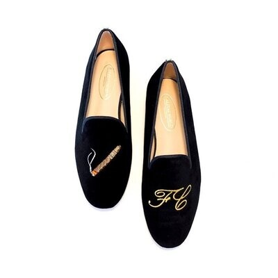 LOAFERS HOMBRE TERCIOPELO NEGRO, CIGAR AND GOLDEN INITIALS