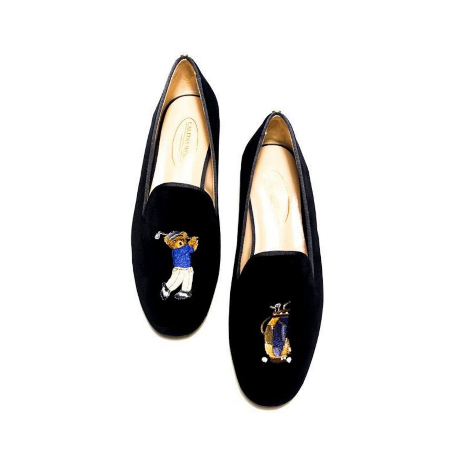 LOAFERS HOMBRE TERCIOPELO NEGRO, GOLFER BEAR