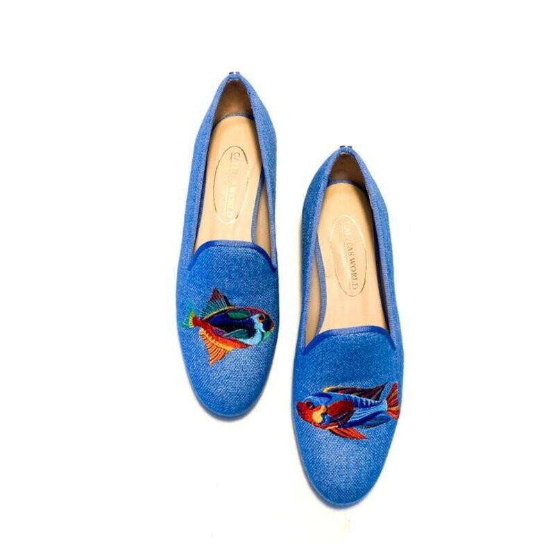 ​LOAFERS LIGHT BLUE 22CO LINEN, COLORFUL FISH