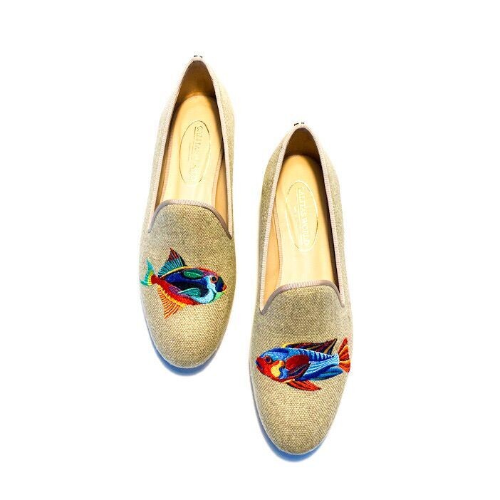 ​LOAFERS NATURAL LINEN, COLORFUL FISH