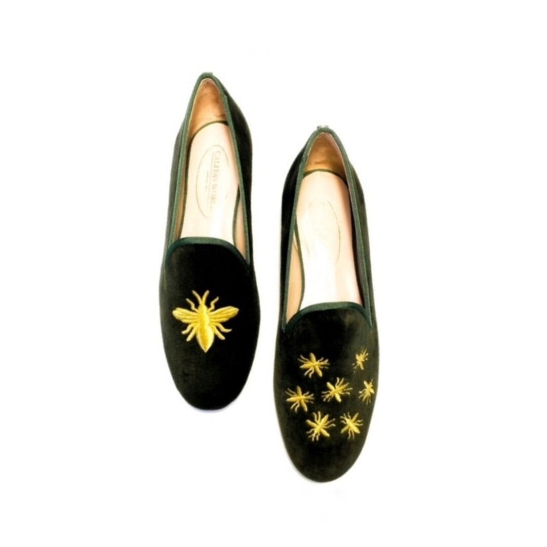LOAFERS TERCIOPELO VERDE 12TX, ABEJA Y ABEJITAS