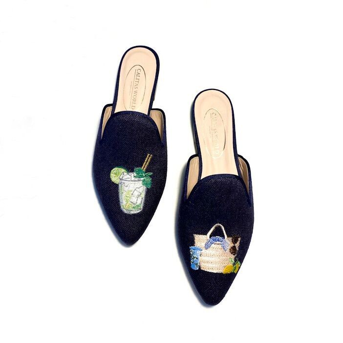 MULES LINO AZUL MARINO 9CO, MOJITO Y CESTO