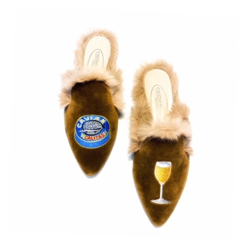 MULES PELO TERCIOPELO BEIGE 21TX, CAVIAR AND CHAMPAGNE