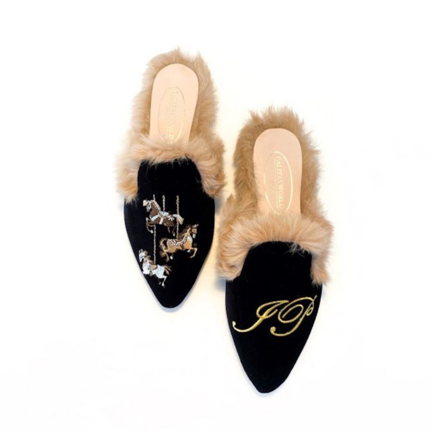 MULES PELO TERCIOPELO NEGRO, CARRUSEL E INICIALES