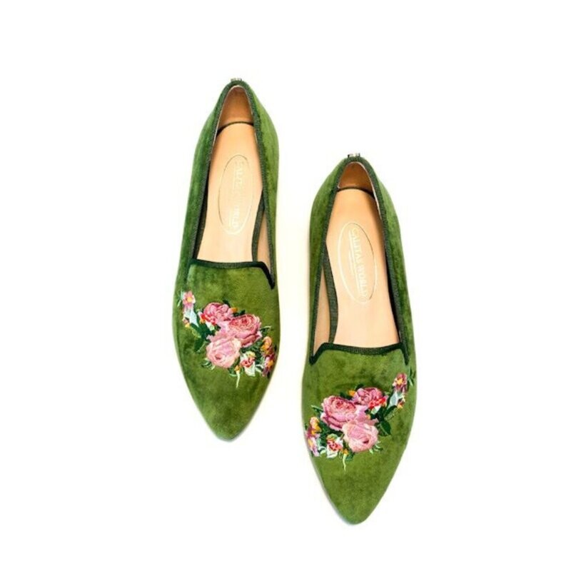 POINTY TERCIOPELO VERDE 7ACO, PINK ROSES