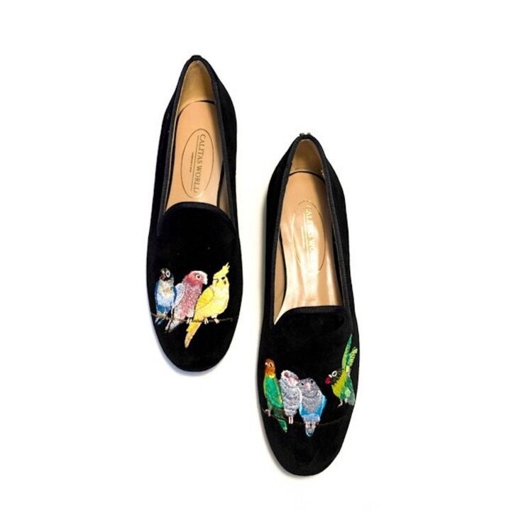 LOAFERS TERCIOPELO NEGRO, PAJARITOS