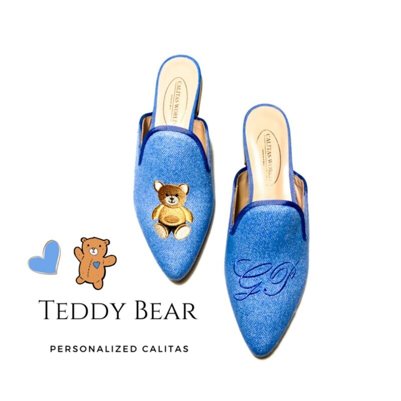 MULES LINO BABY BLUE, TEDDY BEAR AND INITIALS