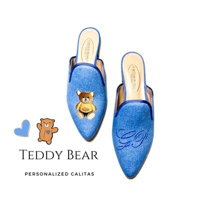 MULES LINO BABY BLUE, TEDDY BEAR AND INITIALS