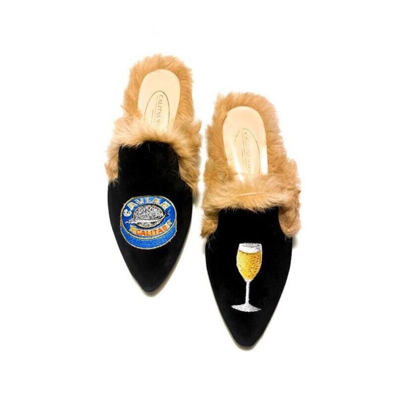 MULES PELO TERCIOPELO NEGRO, CAVIAR AND CHAMPAGNE