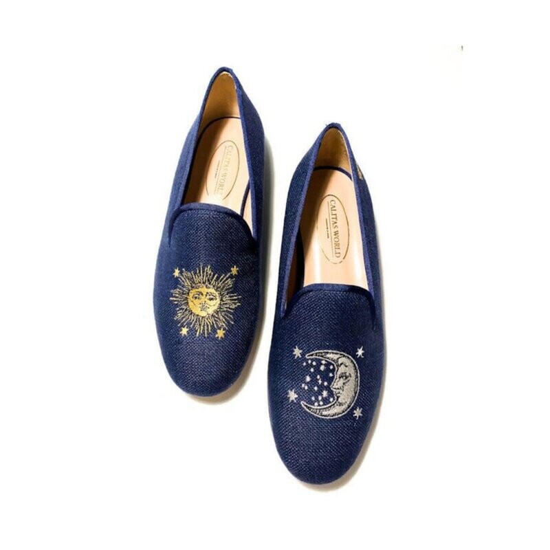 LOAFERS HOMBRE LINO AZUL MARINO 800 R22, SOL ORO CON ESTRELLAS Y LUNA PLATA CON ESTRELLAS