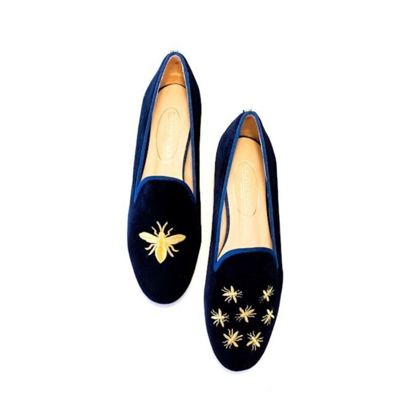 ​LOAFERS NAVY BLUE 9ACO VELVET R22, FAMILY BEE