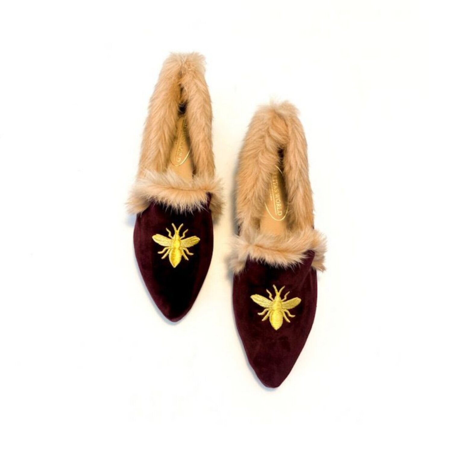 ​POINTY PELO TERCIOPELO VINO TX, ABEJA EN ORO