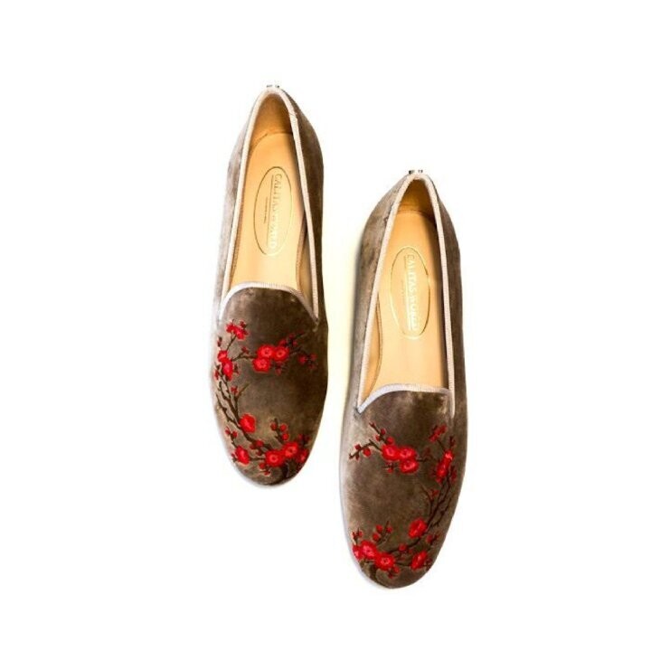 ​LOAFERS BEIGE 5ACO VELVET, PLUM BLOSSOM FLOWER