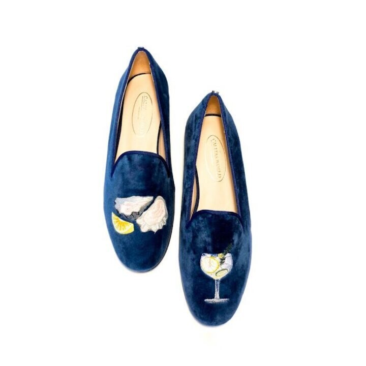 ​LOAFERS HOMBRE TERCIOPELO AZUL PETROLEO 01TX, OSTRAS Y GINTONIC
