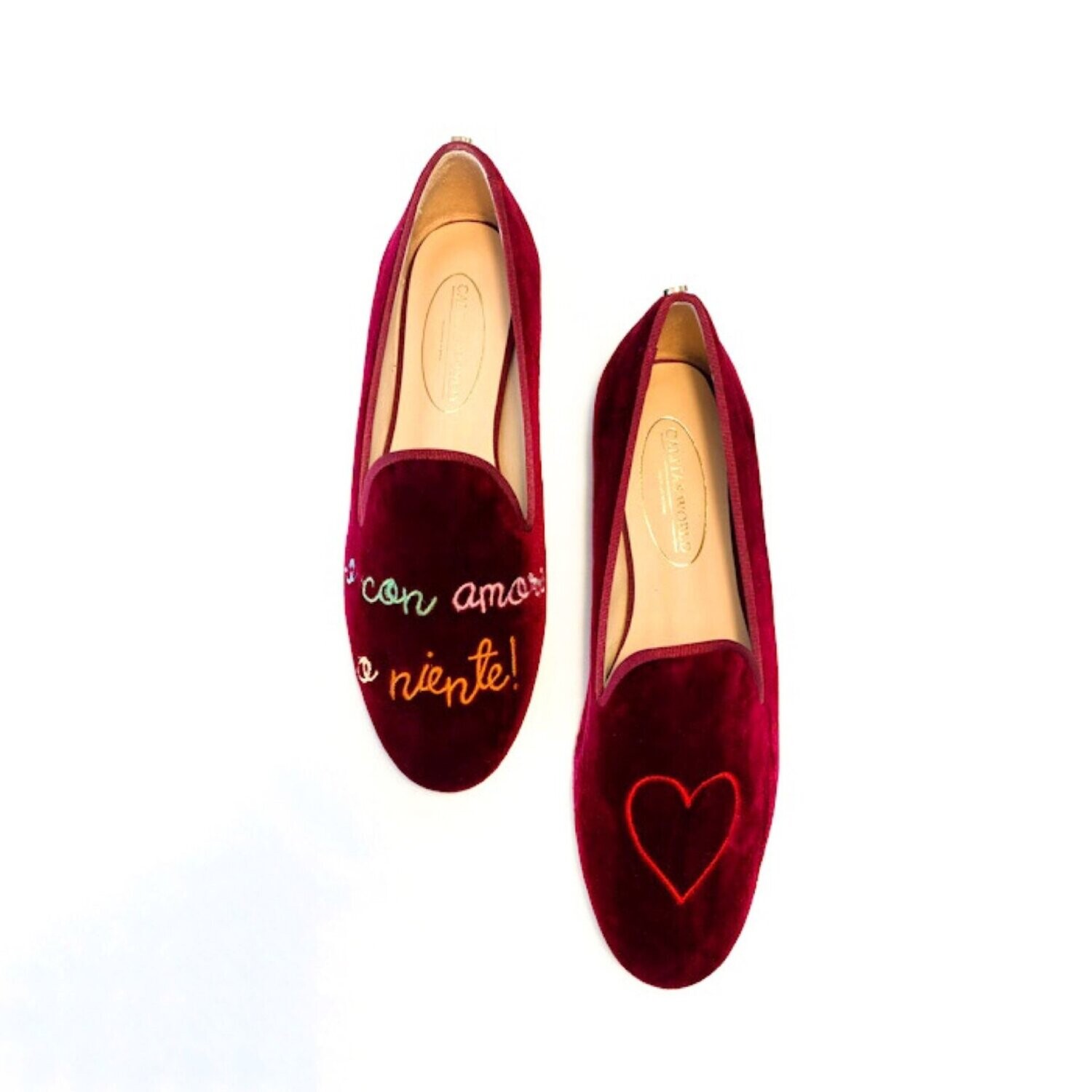 LOAFERS BURDEOS VELVET, CALITAS CLASSIC HANDWRITING.