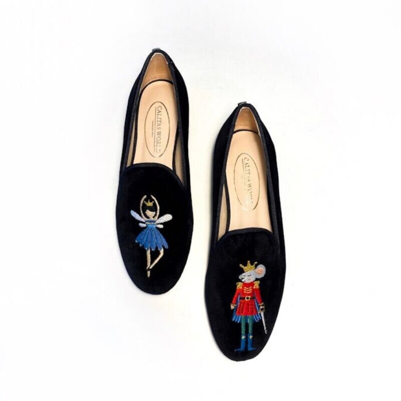 ​LOAFERS CHRISTMAS EDITION,TERCIOPELO NEGRO, MOUSE KING AND SUGAR PLUM FAIRY