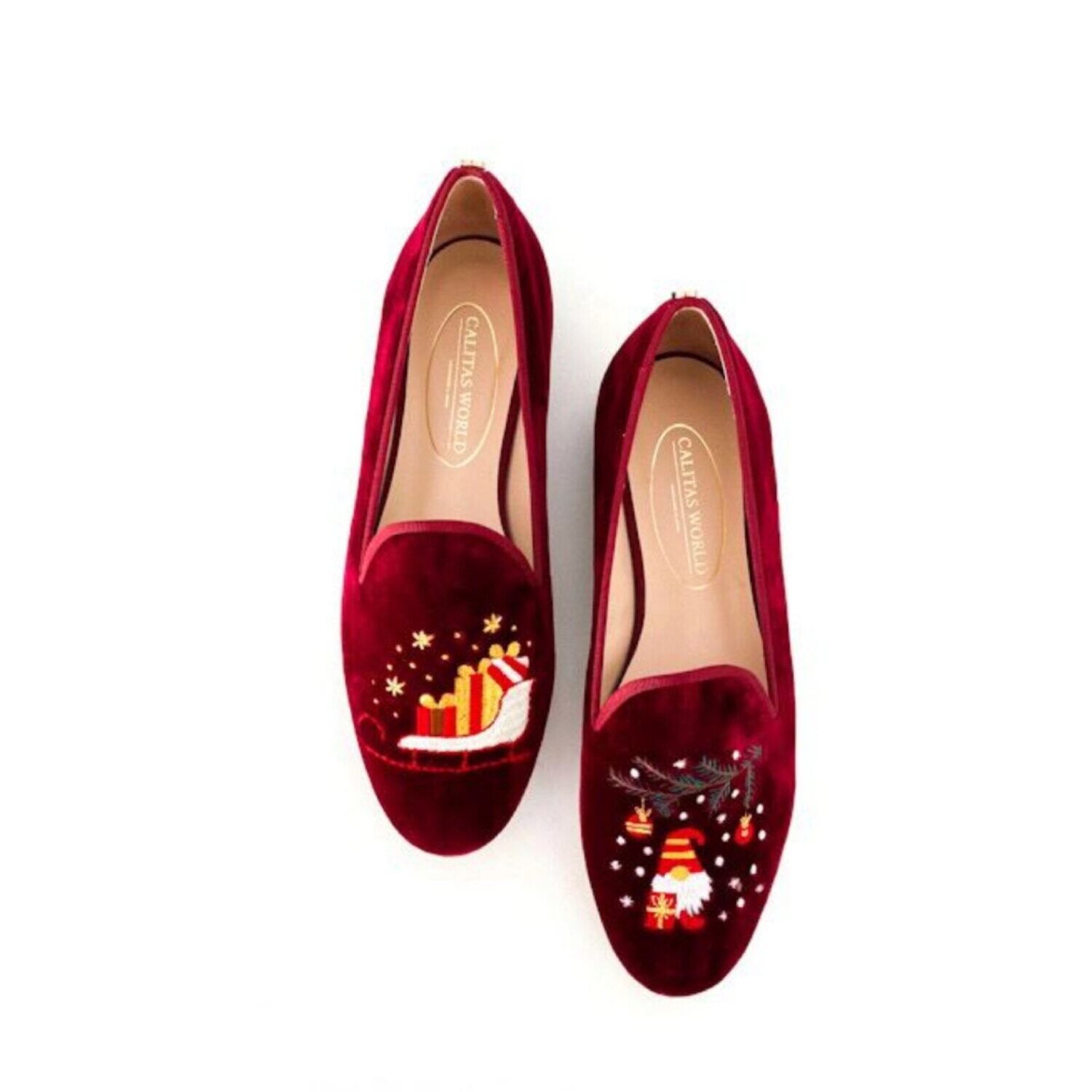 ​LOAFERS CHRISTMAS EDITION​, BURGUNDY VELVET,  CHRISTMAS NOMO AND SLEIGH WITH GIFTS