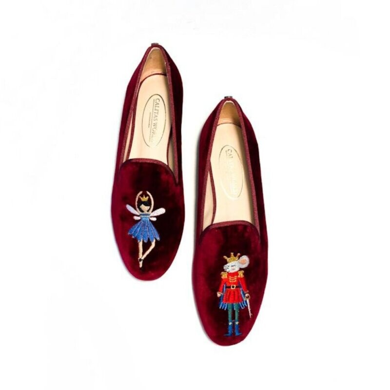​LOAFERS CHRISTMAS EDITION, TERCIOPELO BURDEOS R48, MOUSE KING AND SUGAR PLUM FAIRY
