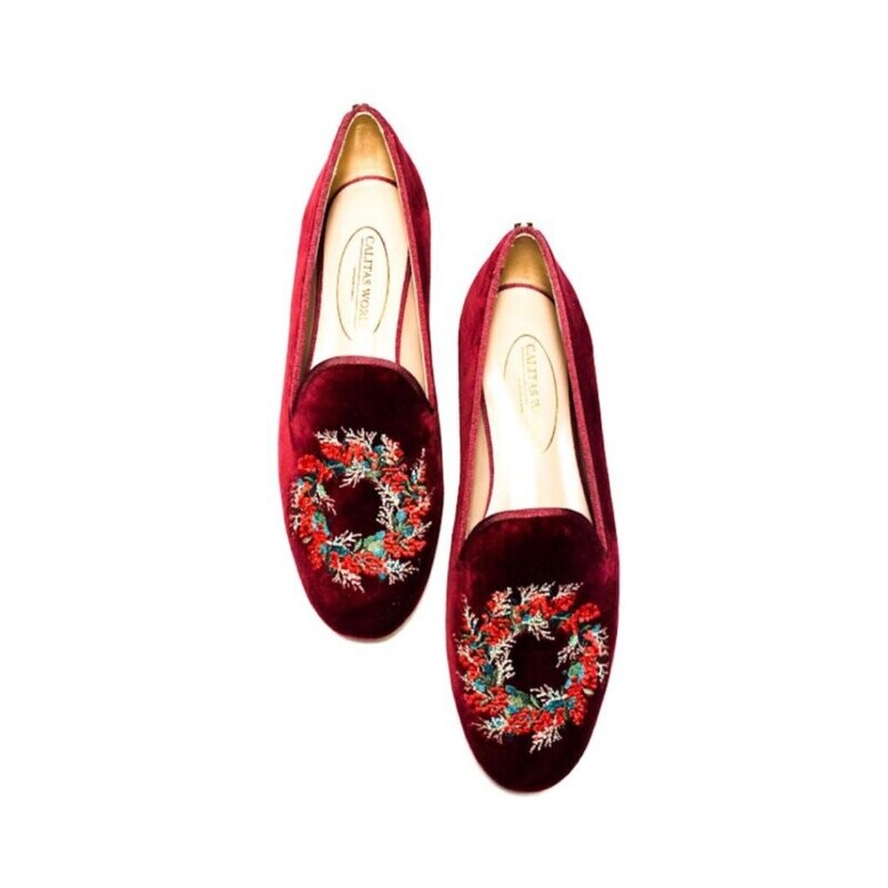 LOAFERS CHRISTMAS EDITION, TERCIOPELO BURDEOS 10CO R48, CHRISTMAS WREATH