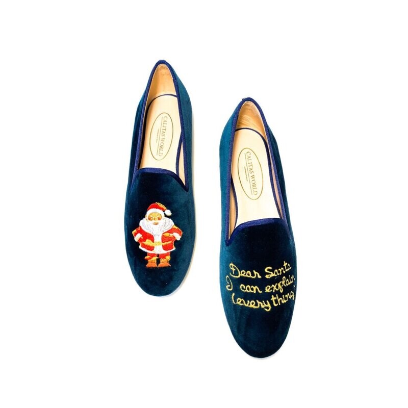 LOAFERS CHRISTMAS EDITION, TERCIOPELO AZUL PETROLEO 7CO, DEAR SANTA...