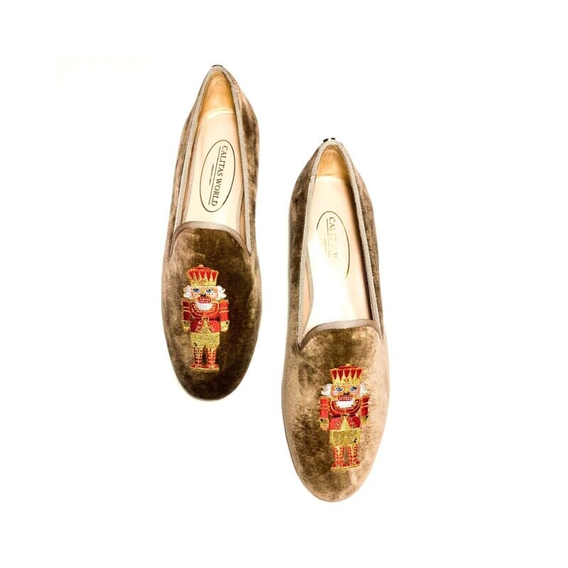 LOAFERS CHRISTMAS EDITION, TERCIOPELO BEIGE 5ACO, NUTCRACKER