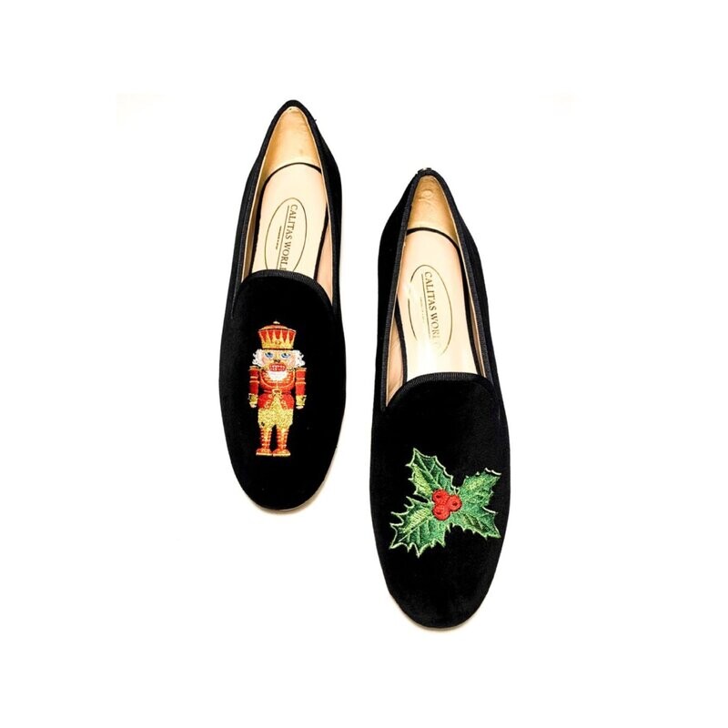 LOAFERS CHRISTMAS EDITION, TERCIOPELO NEGRO, NUTCRACKER AND HOLLY