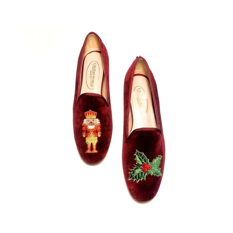 LOAFERS CHRISTMAS EDITION, TERCIOPELO BURDEOS 10CO R48, NUTCRACKER AND HOLLY