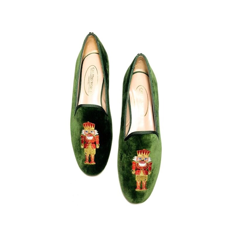 LOAFERS CHRISTMAS EDITION, TERCIOPELO VERDE 7ACO, NUTCRACKER