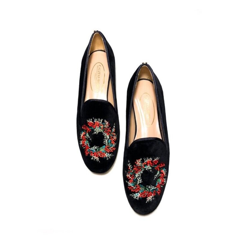 LOAFERS CHRISTMAS EDITION, TERCIOPELO NEGRO, CHRISTMAS WREATH