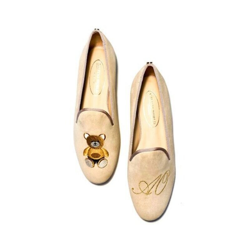 ​LOAFERS  ANTE BEIGE, TEDDY BEAR E INICIALES EN ORO